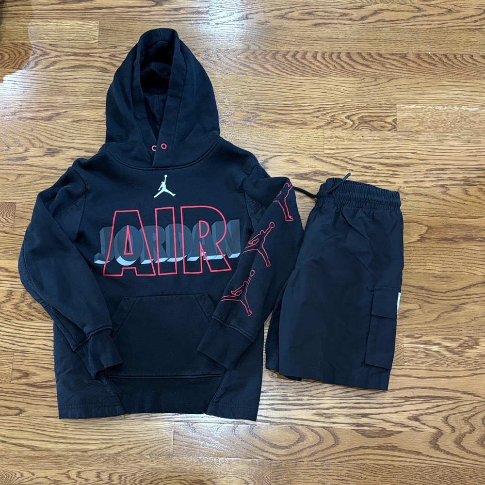 Jordan Black and Red Hoodie and matching shorts set